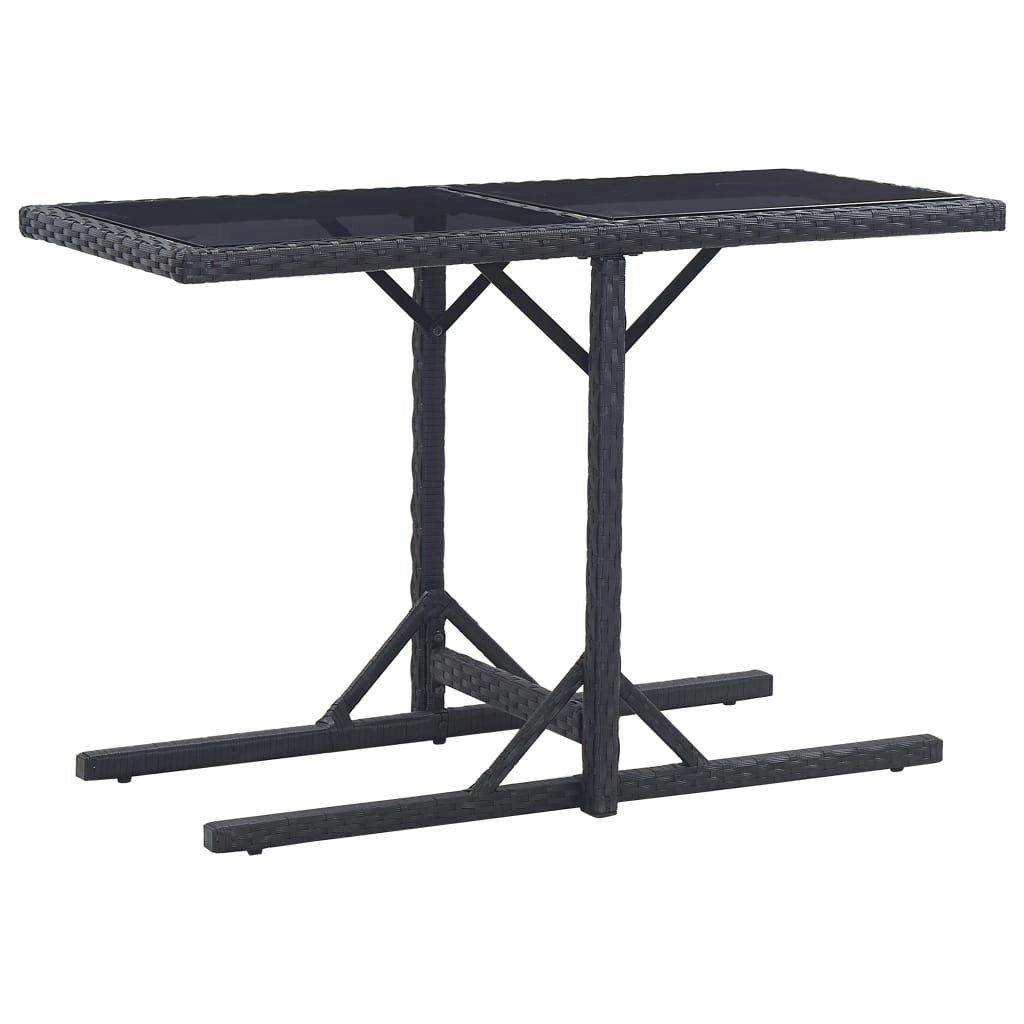 Garden Table Black 110x53x72 cm Glass and Poly Rattan 46452