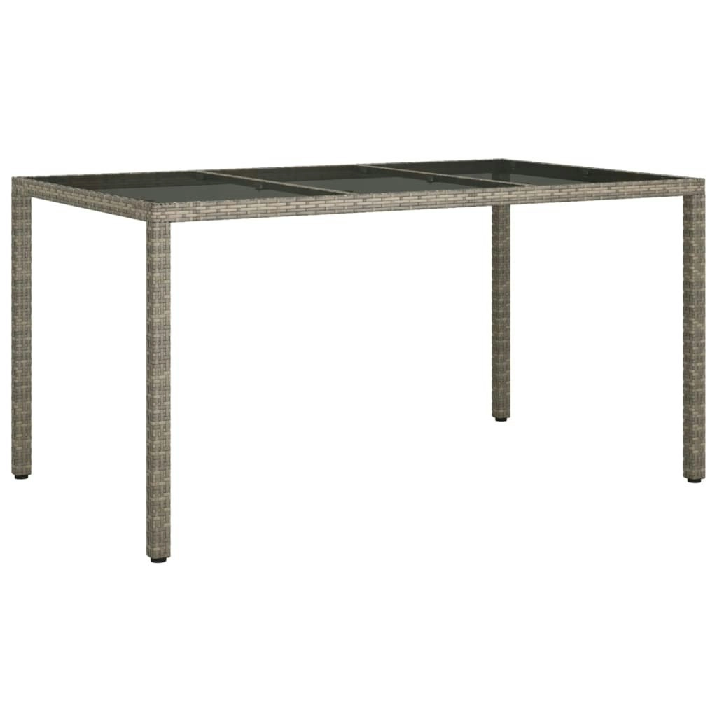 Garden Table 150x90x75 cm Tempered Glass and Poly Rattan Grey 316708