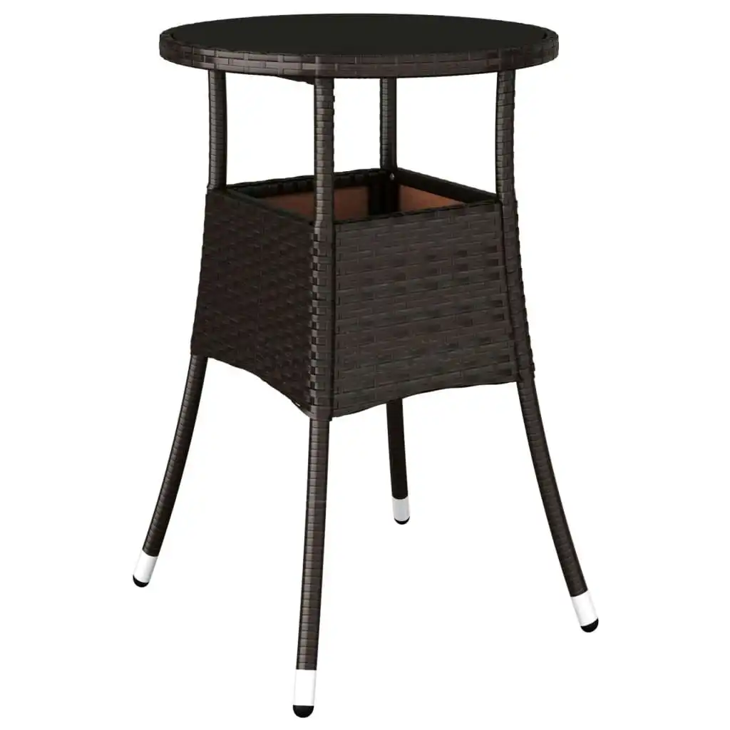 Garden Table Ã˜60x75 cm Tempered Glass and Poly Rattan Brown 310599