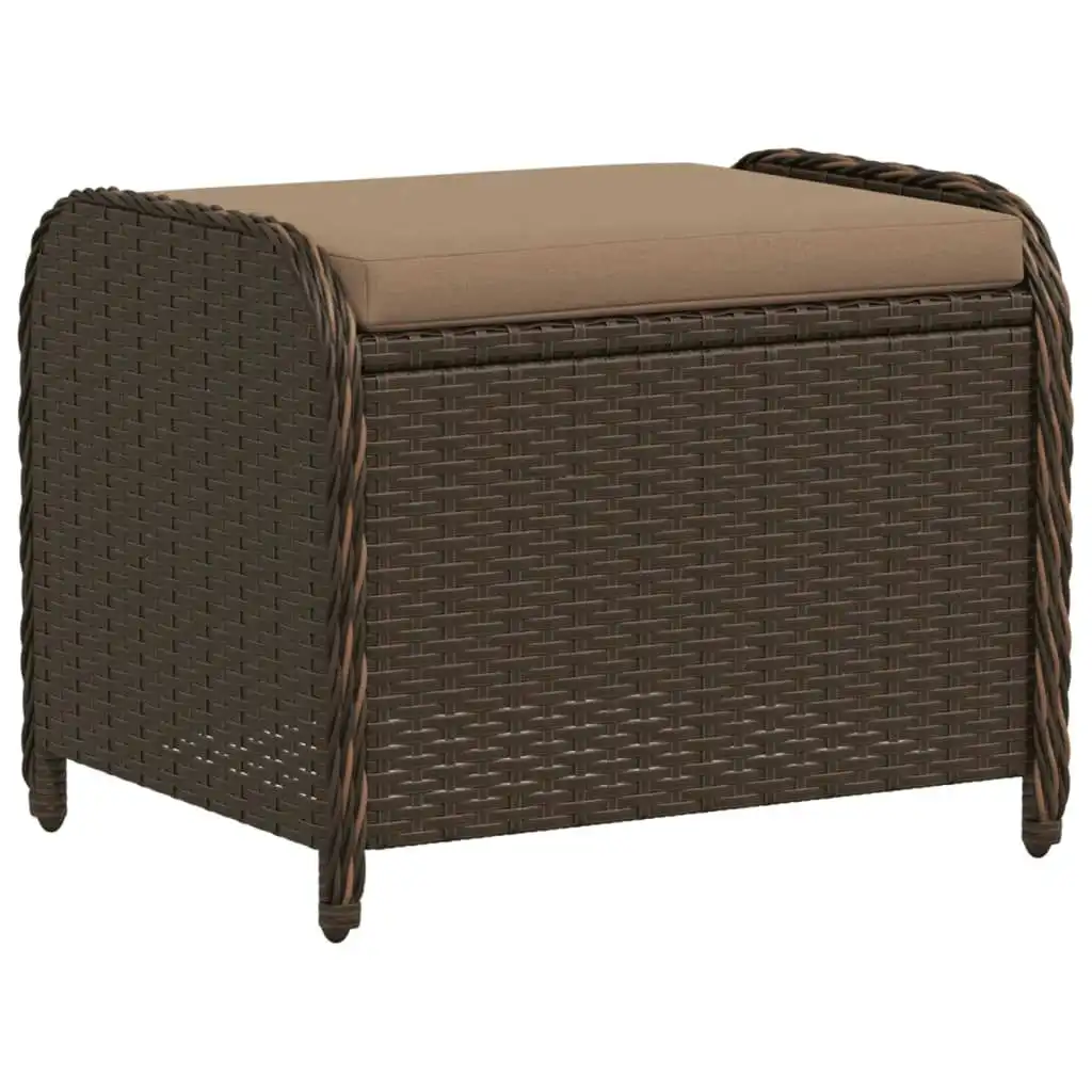 Garden Stool with Cushion Brown 58x46x46 cm Poly Rattan 365735