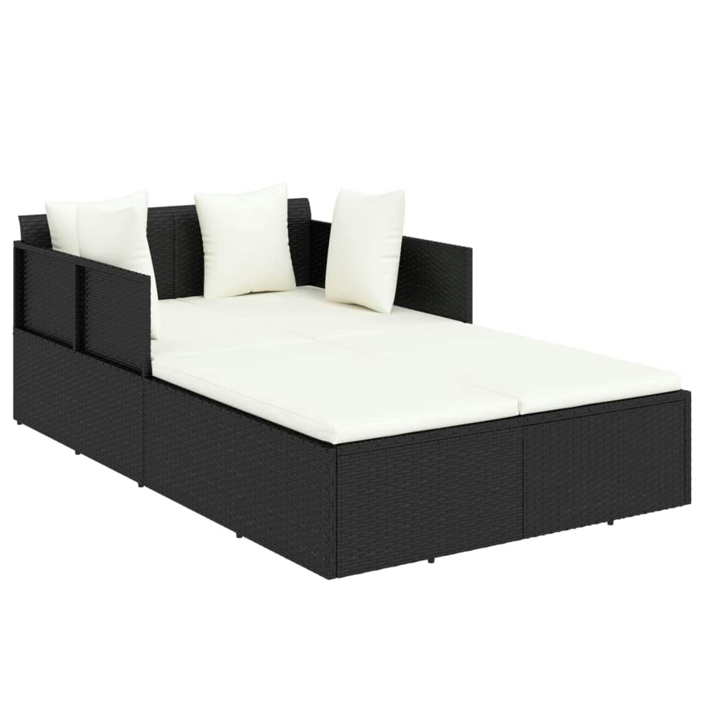 Sunbed with Cushions Black 182x118x63 cm Poly Rattan 362267