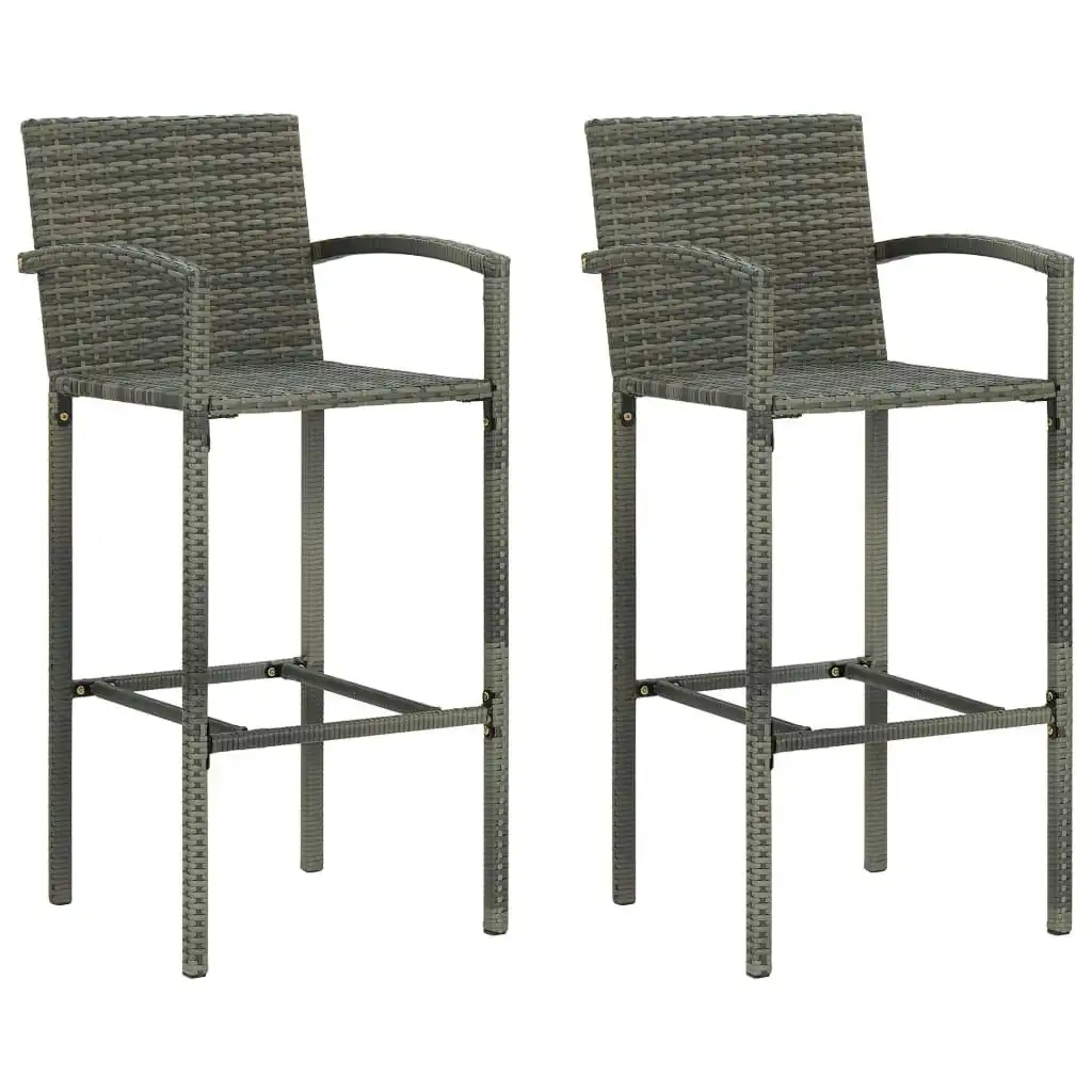 Bar Stools 2 pcs Grey Poly Rattan 313453