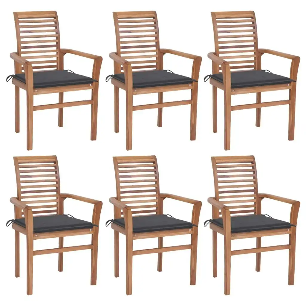 Dining Chairs 6 pcs with Anthracite Cushions Solid Teak Wood 3072946