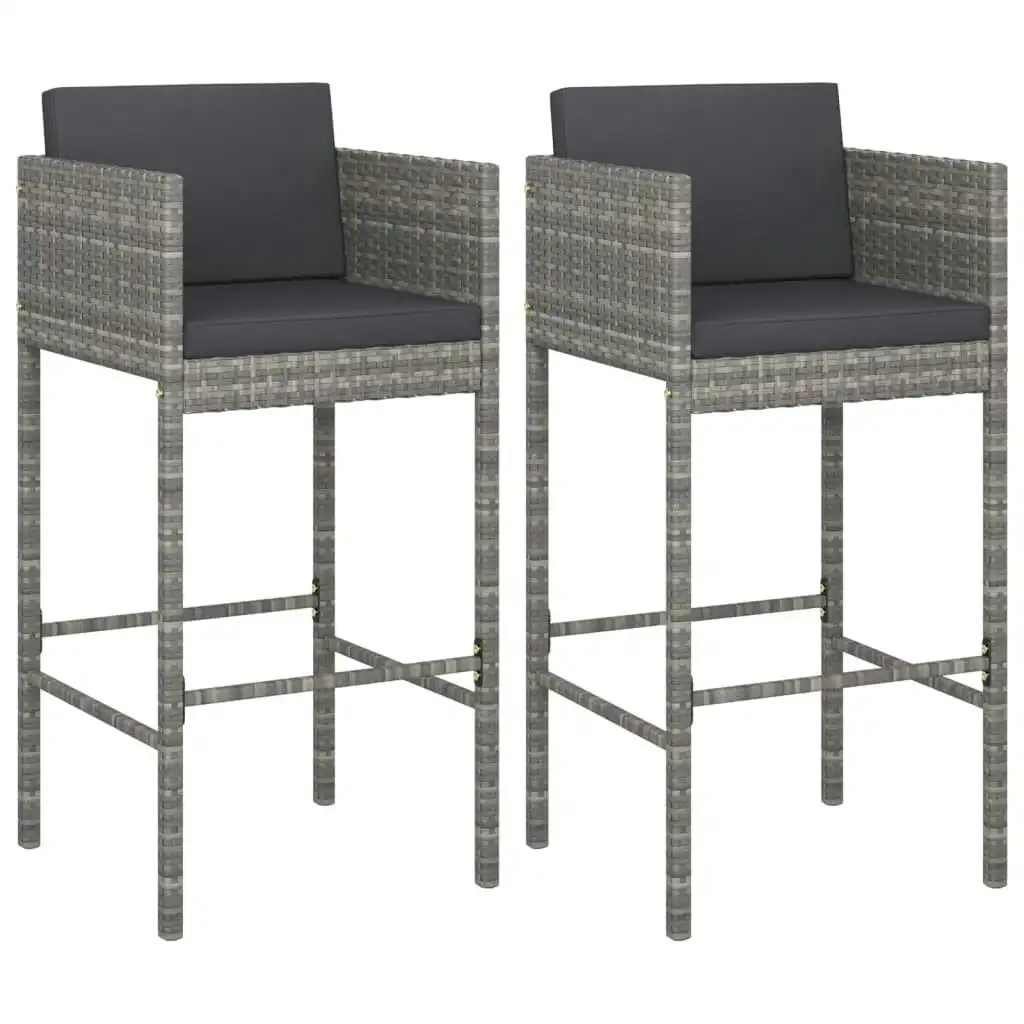 Bar Stools 2 pcs with Cushions Grey Poly Rattan 316658