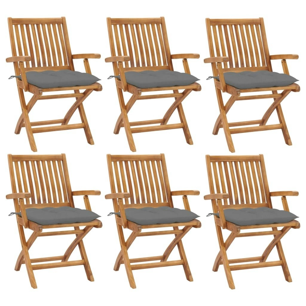 Folding Garden Chairs with Cushions 6 pcs Solid Teak Wood 3072766