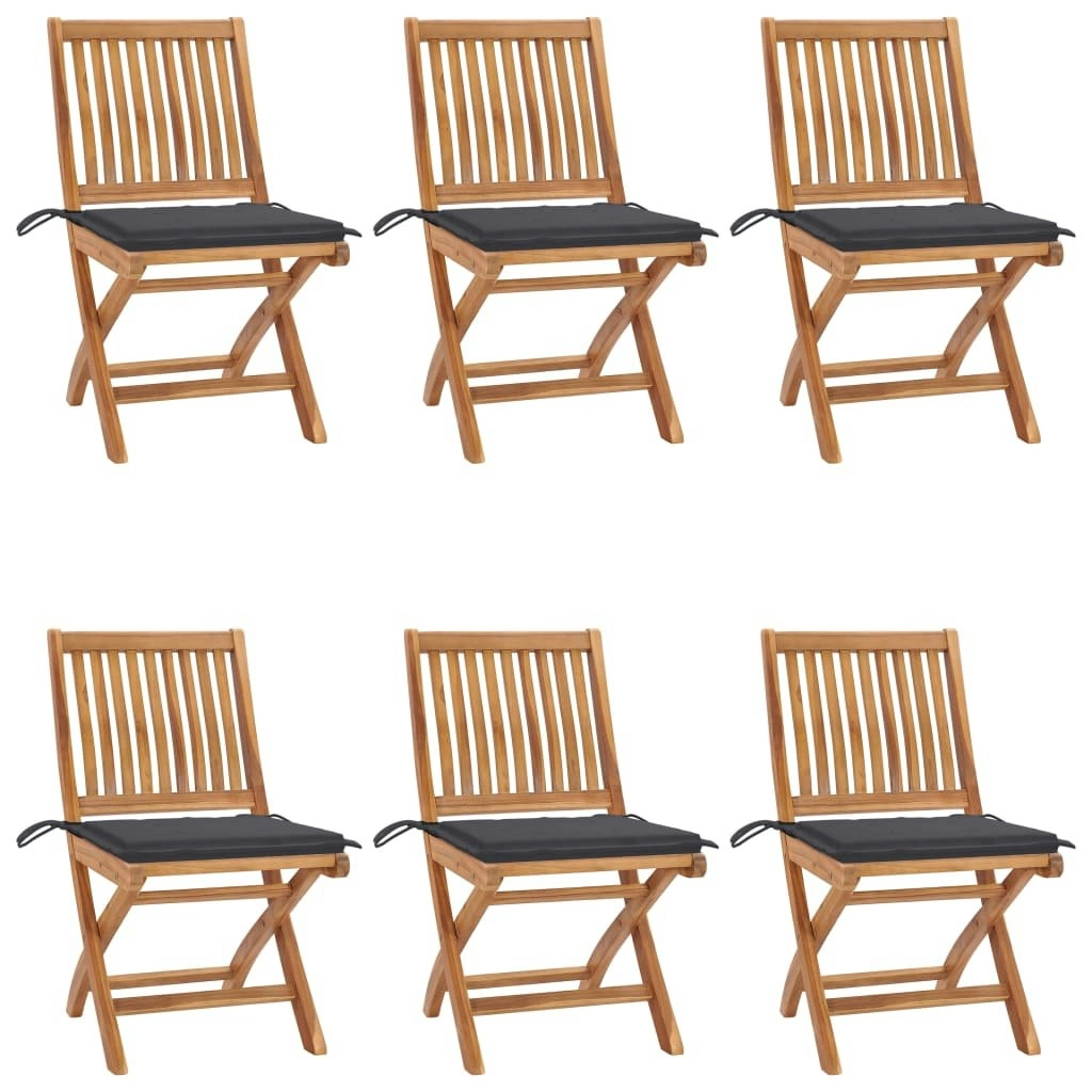 Folding Garden Chairs with Cushions 6 pcs Solid Teak Wood 3072834