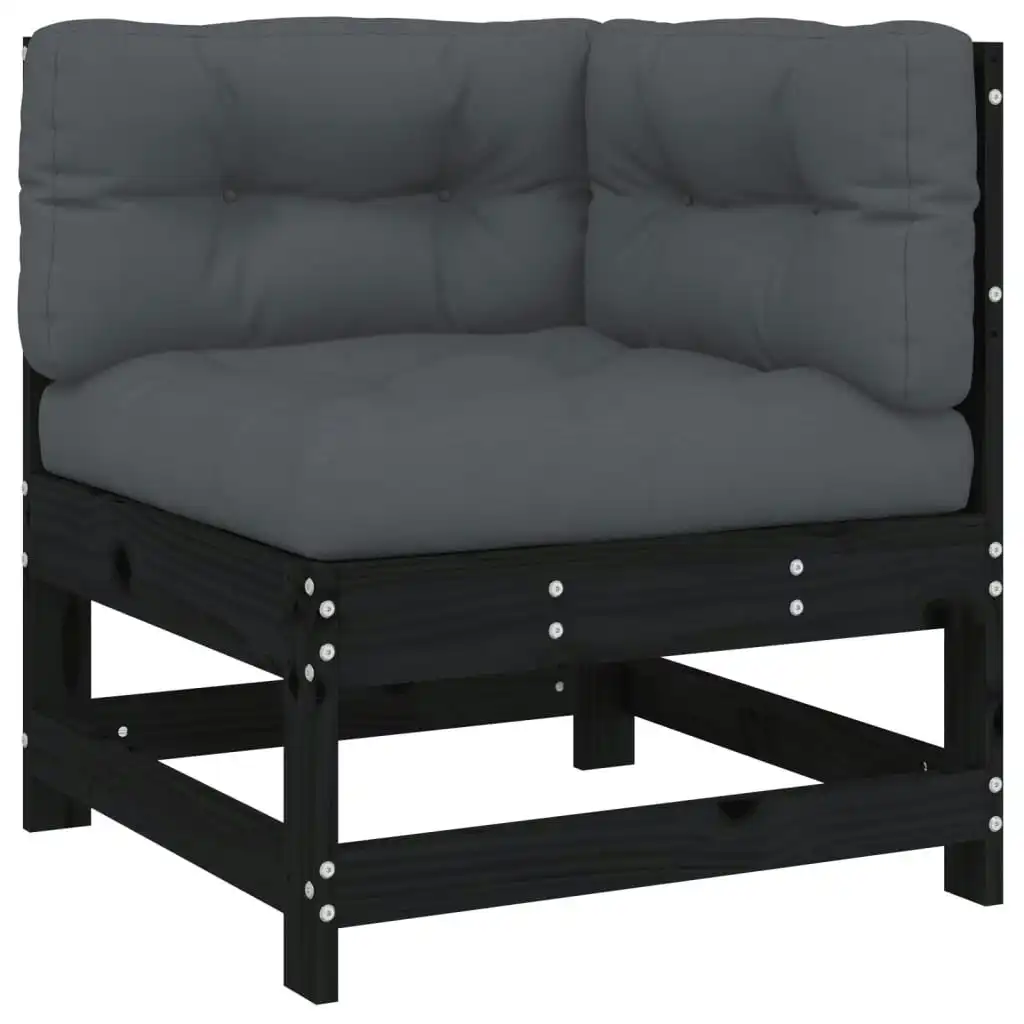 Corner Sofa with Cushions Black Solid Wood Pine 825545