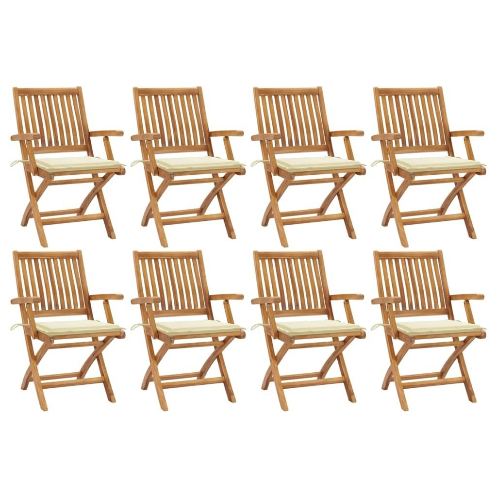 Folding Garden Chairs with Cushions 8 pcs Solid Teak Wood 3072779