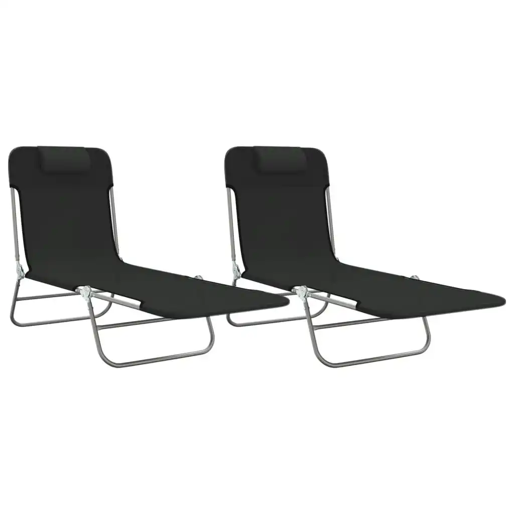 Folding Sun Loungers 2 pcs Black Textilene and Steel 360181