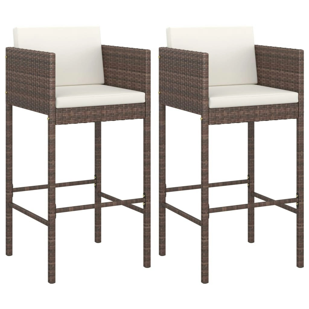 Bar Stools 2 pcs with Cushions Brown Poly Rattan 316656