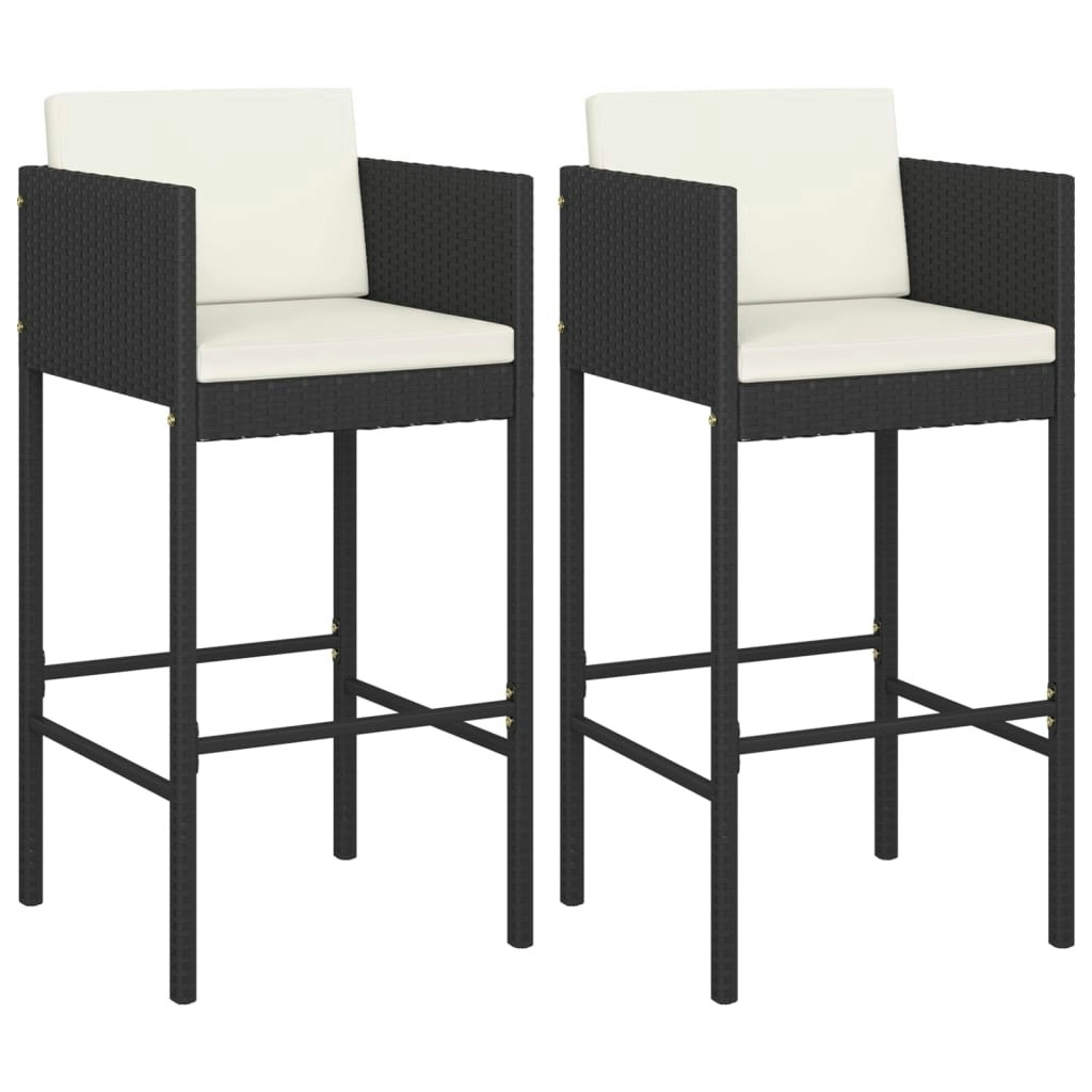 Bar Stools 2 pcs with Cushions Black Poly Rattan 316657