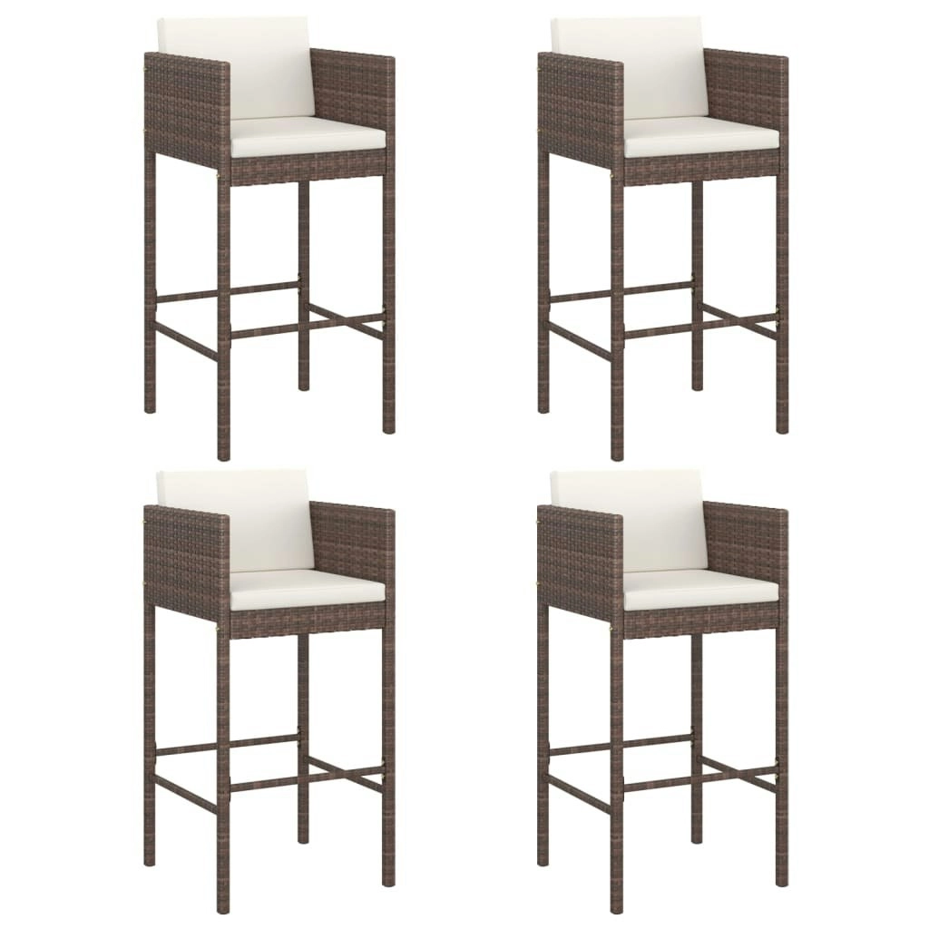 Bar Stools 4 pcs with Cushions Brown Poly Rattan 316659