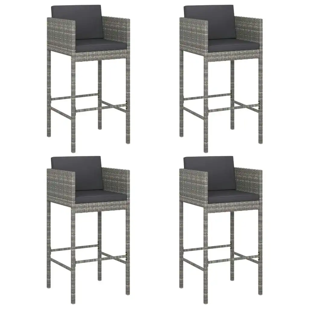 Bar Stools 4 pcs with Cushions Grey Poly Rattan 316661