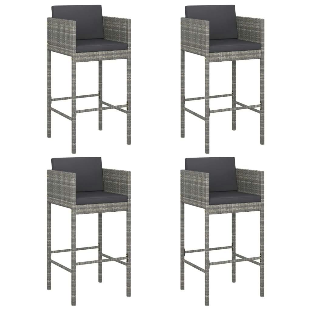 Bar Stools 4 pcs with Cushions Grey Poly Rattan 316661