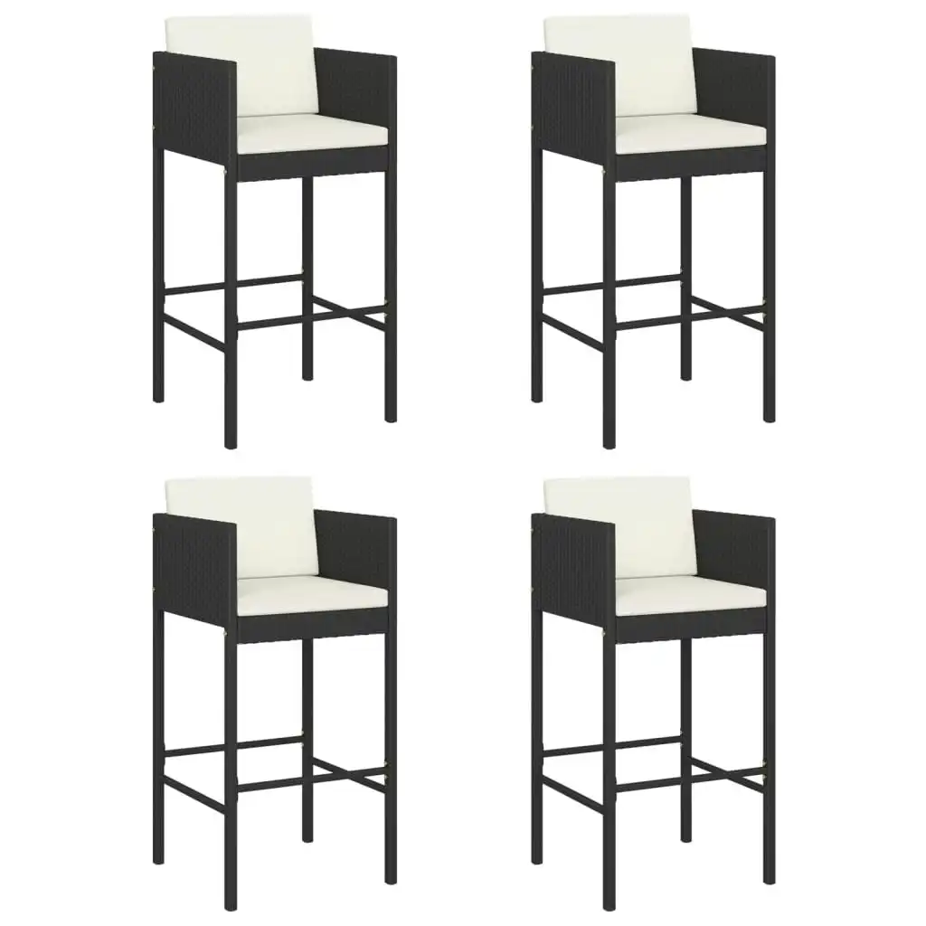 Bar Stools 4 pcs with Cushions Black Poly Rattan 316660