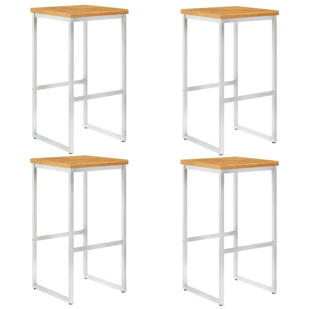 Bar Stools 4 pcs Solid Acacia Wood and Stainless Steel 46507