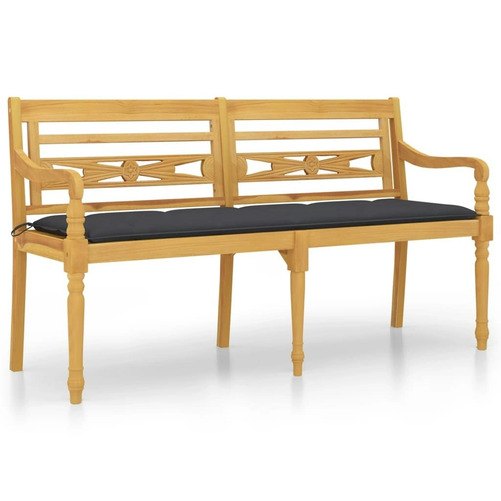 Batavia Bench with Anthracite Cushion 150 cm Solid Wood Teak 3100841