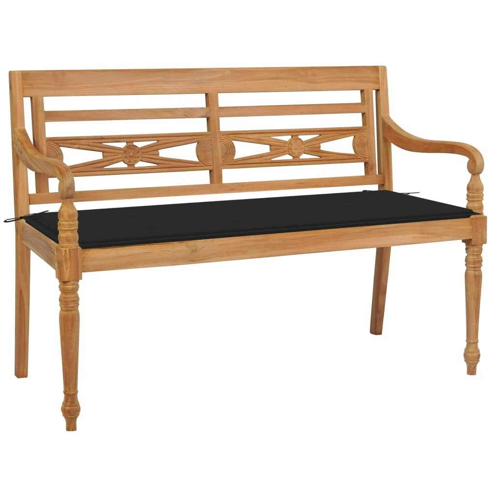 Batavia Bench with Black Cushion 120 cm Solid Teak Wood 3062161