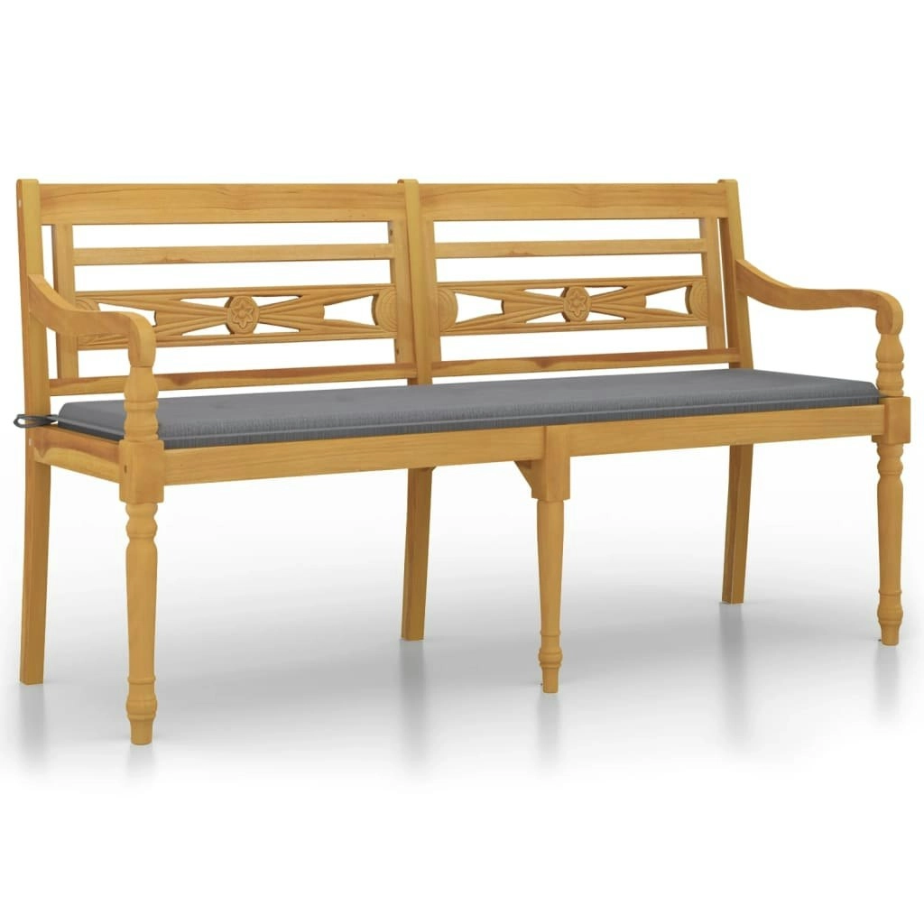 Batavia Bench with Grey Cushion 150 cm Solid Wood Teak 3100827