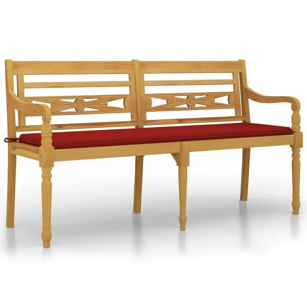 Batavia Bench with Red Cushion 150 cm Solid Wood Teak 3100832