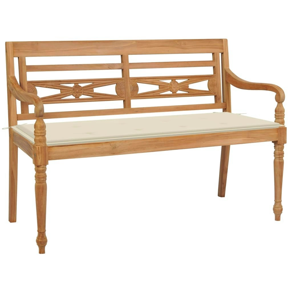 Batavia Bench with Cream Cushion 120 cm Solid Teak Wood 3062156