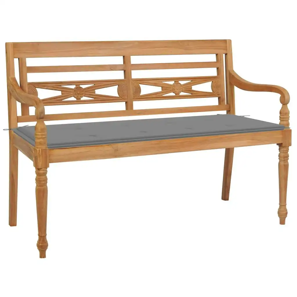 Batavia Bench with Grey Cushion 120 cm Solid Teak Wood 3062155