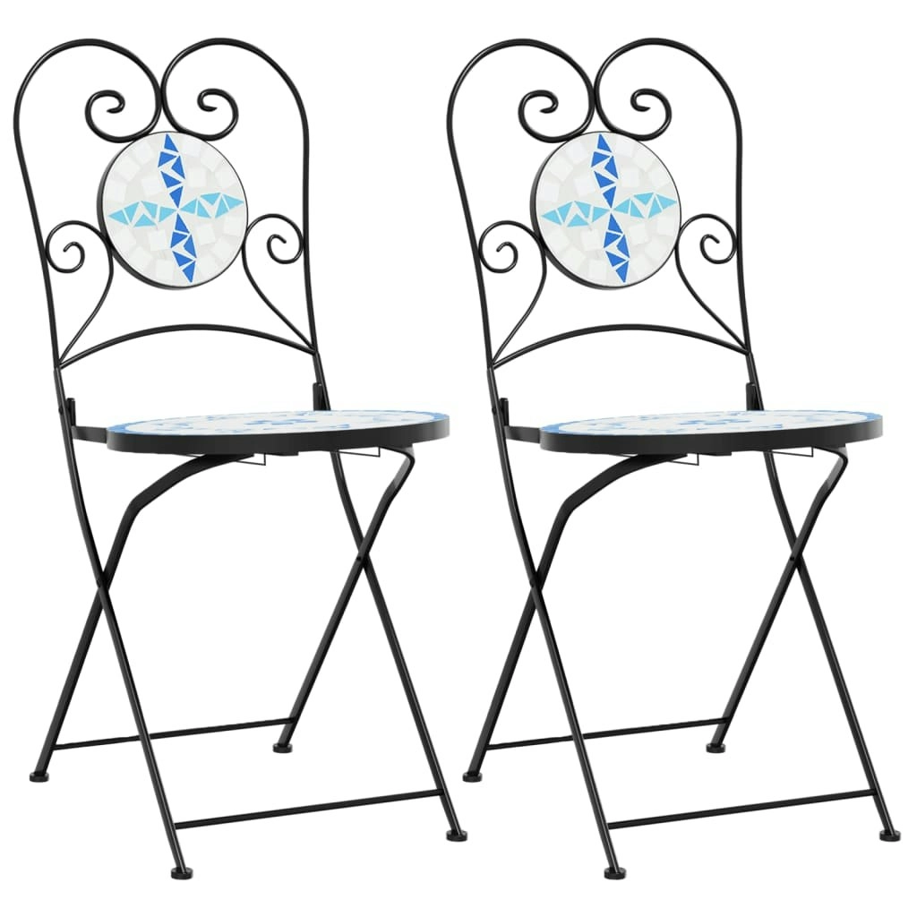 Bistro Chairs Foldable 2 pcs Blue and White Ceramic 4003404