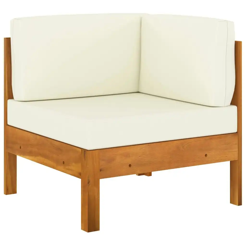 Corner Sofa with Cream White Cushions Solid Acacia Wood 310644