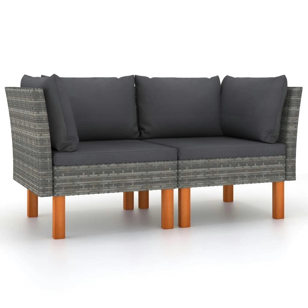 Corner Sofas 2 pcs Poly Rattan and Solid Eucalyptus Wood 315758