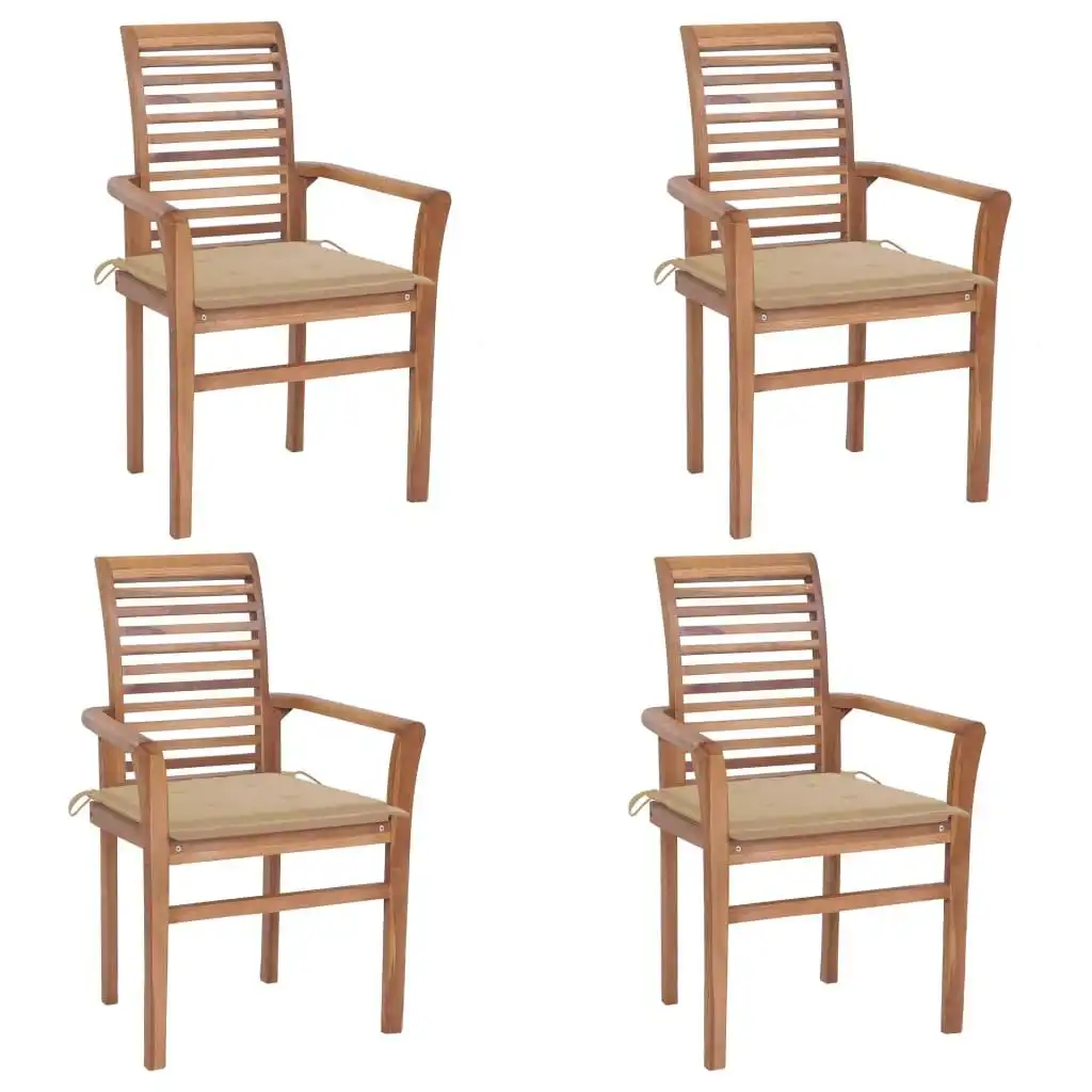 Dining Chairs 4 pcs with Beige Cushions Solid Teak Wood 3062625