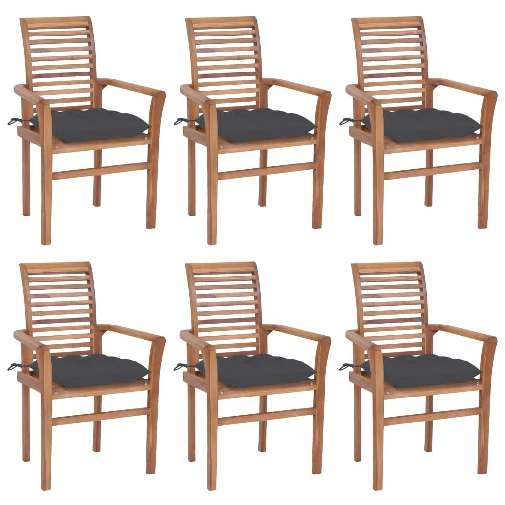 Dining Chairs 6 pcs with Anthracite Cushions Solid Teak Wood 3072961