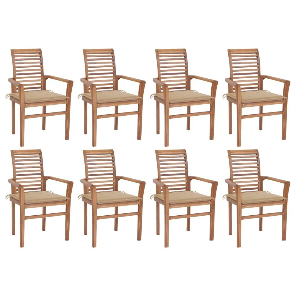 Dining Chairs 8 pcs with Beige Cushions Solid Teak Wood 3072976