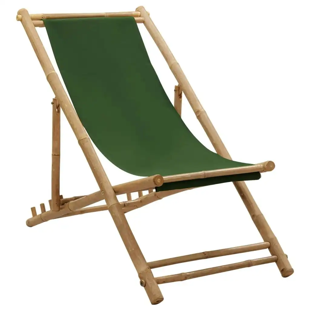 Deck Chair Bamboo and Canvas Green 318593