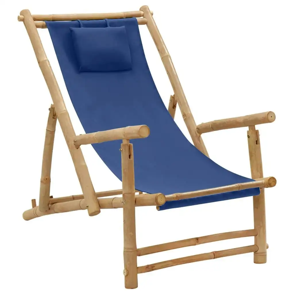 Deck Chair Bamboo and Canvas Navy Blue 318596