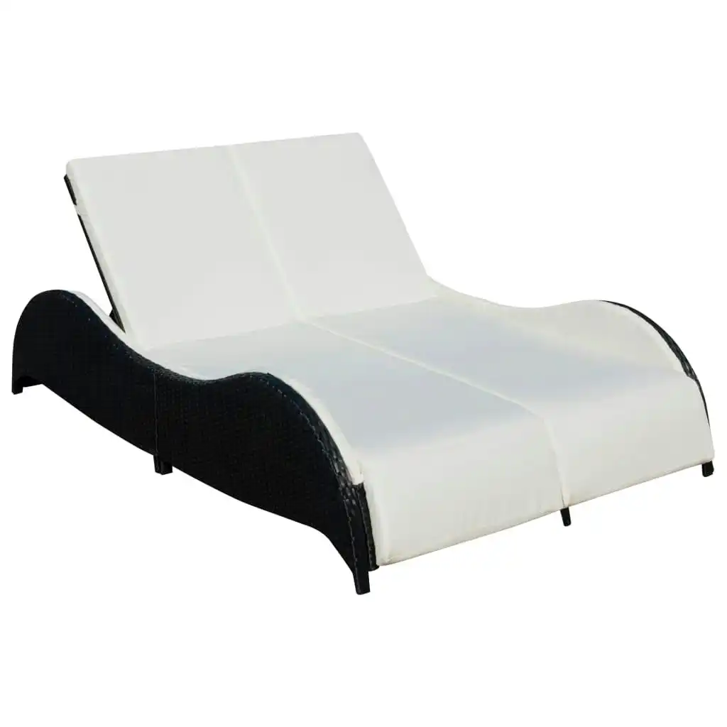 Double Sun Lounger with Cushion Poly Rattan Black 41977