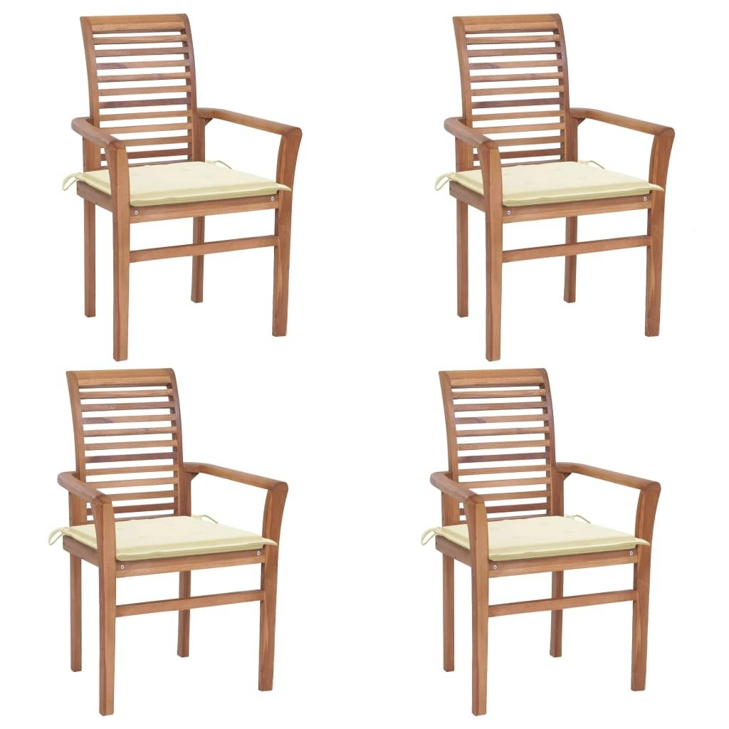 Dining Chairs 4 pcs with Cream Cushions Solid Teak Wood 3062624