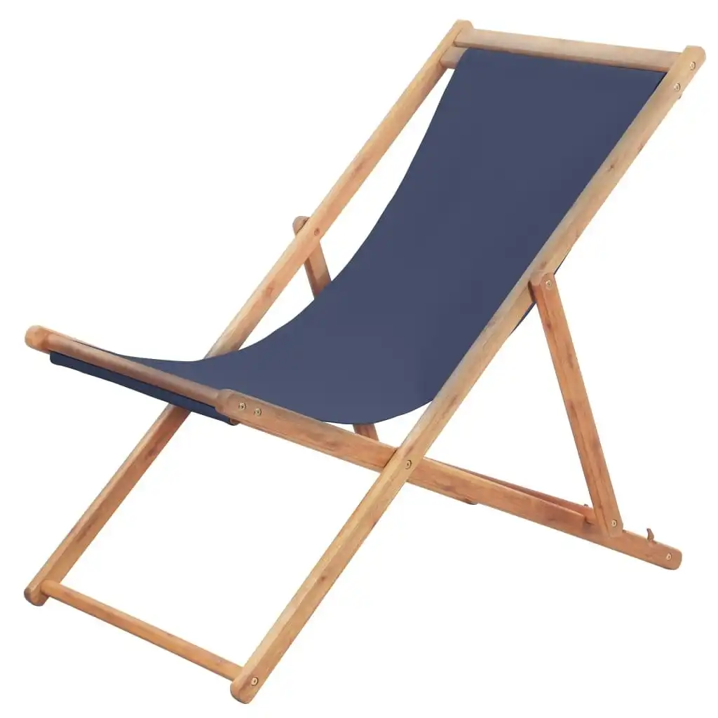 Folding Beach Chair Fabric and Wooden Frame Blue 44000