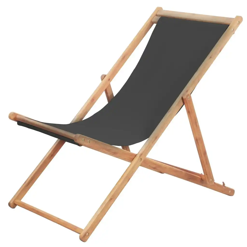 Folding Beach Chair Fabric and Wooden Frame Grey 44001