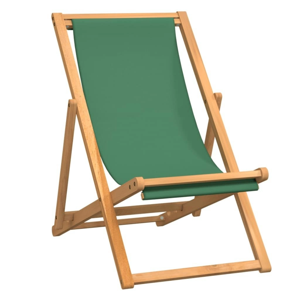 Folding Beach Chair Solid Teak Wood Green 47416