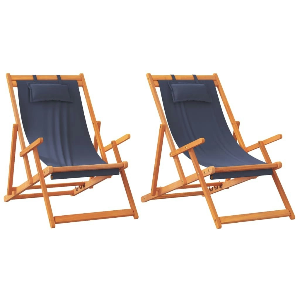 Folding Beach Chairs 2 pcs Blue Fabric 3214481