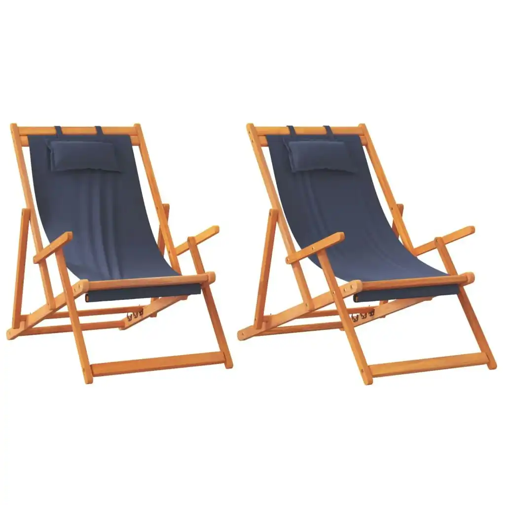 Folding Beach Chairs 2 pcs Blue Fabric 3214481