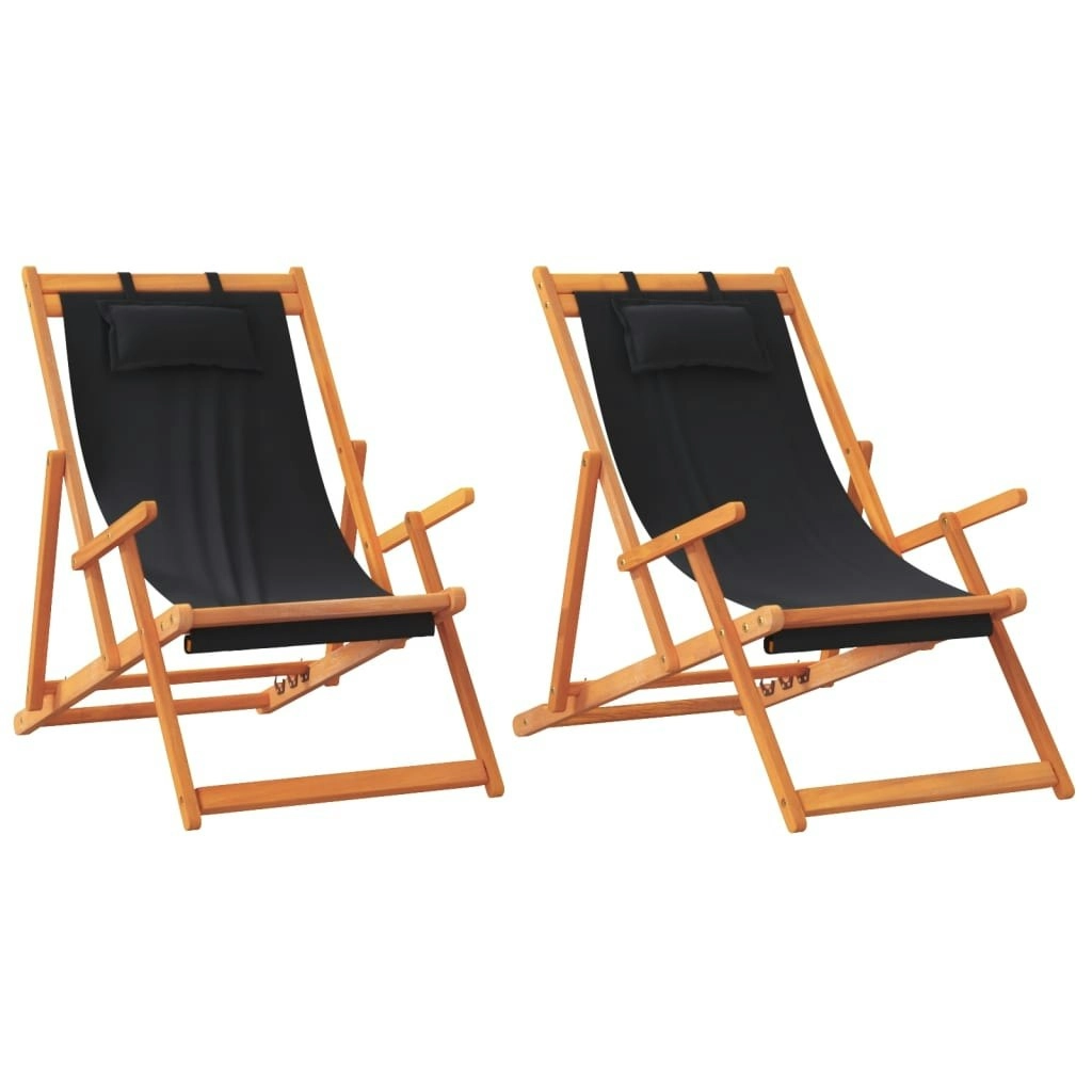 Folding Beach Chairs 2 pcs Black Fabric 3214486