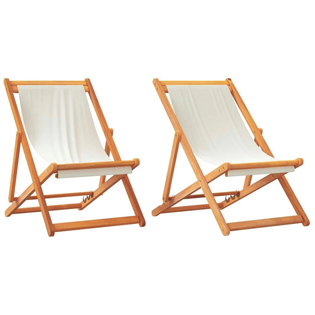 Folding Beach Chairs 2 pcs Cream White Fabric 3214495