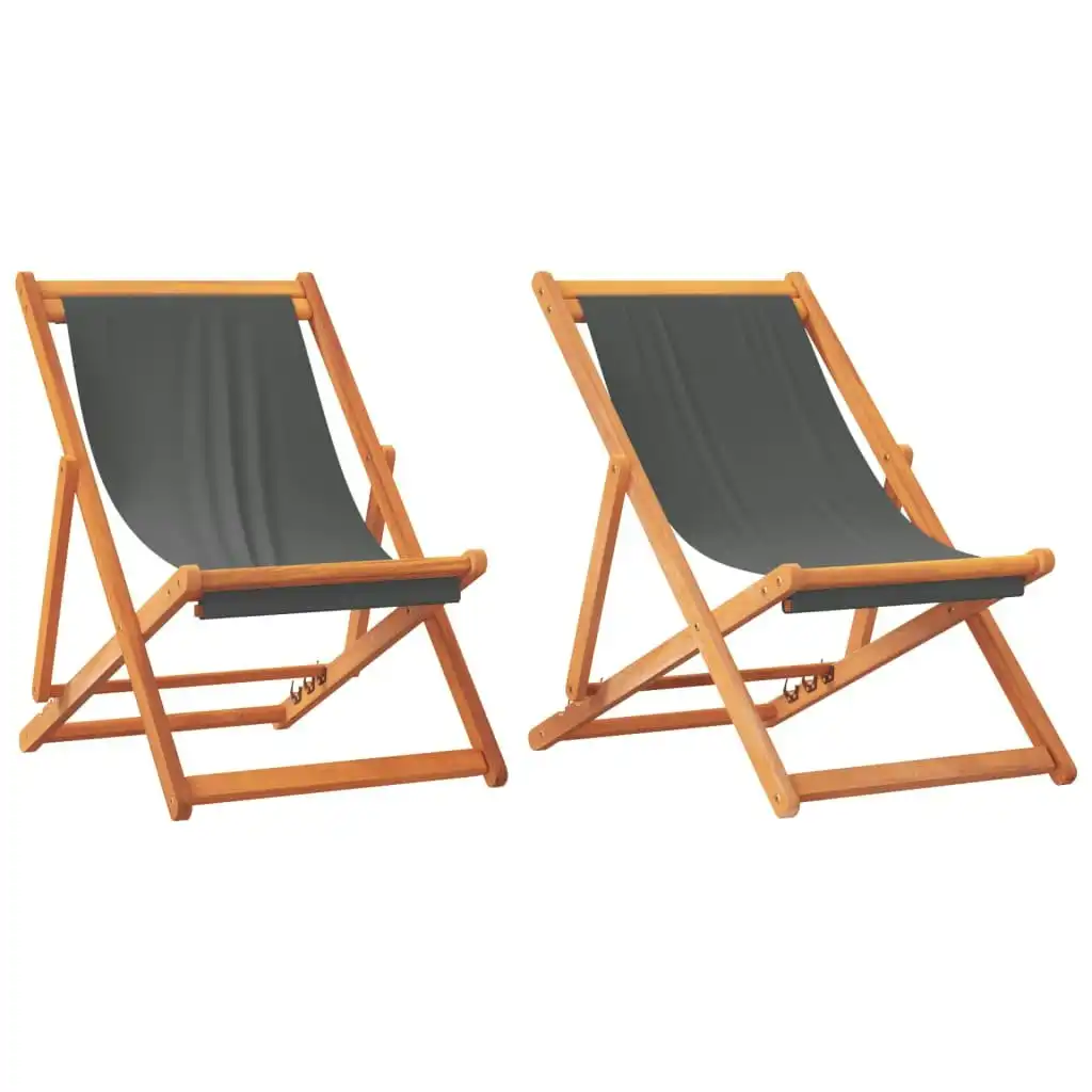 Folding Beach Chairs 2 pcs Grey Fabric 3214493