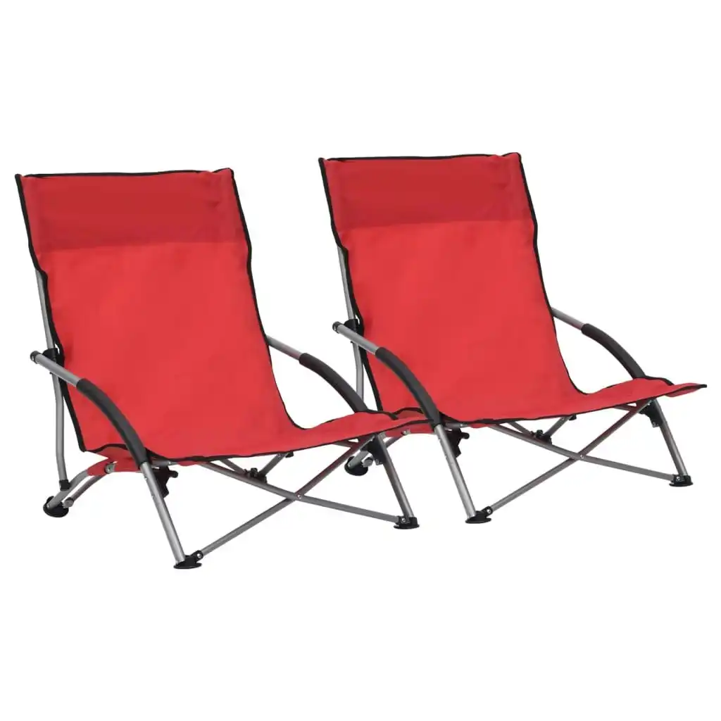 Folding Beach Chairs 2 pcs Red Fabric 312490