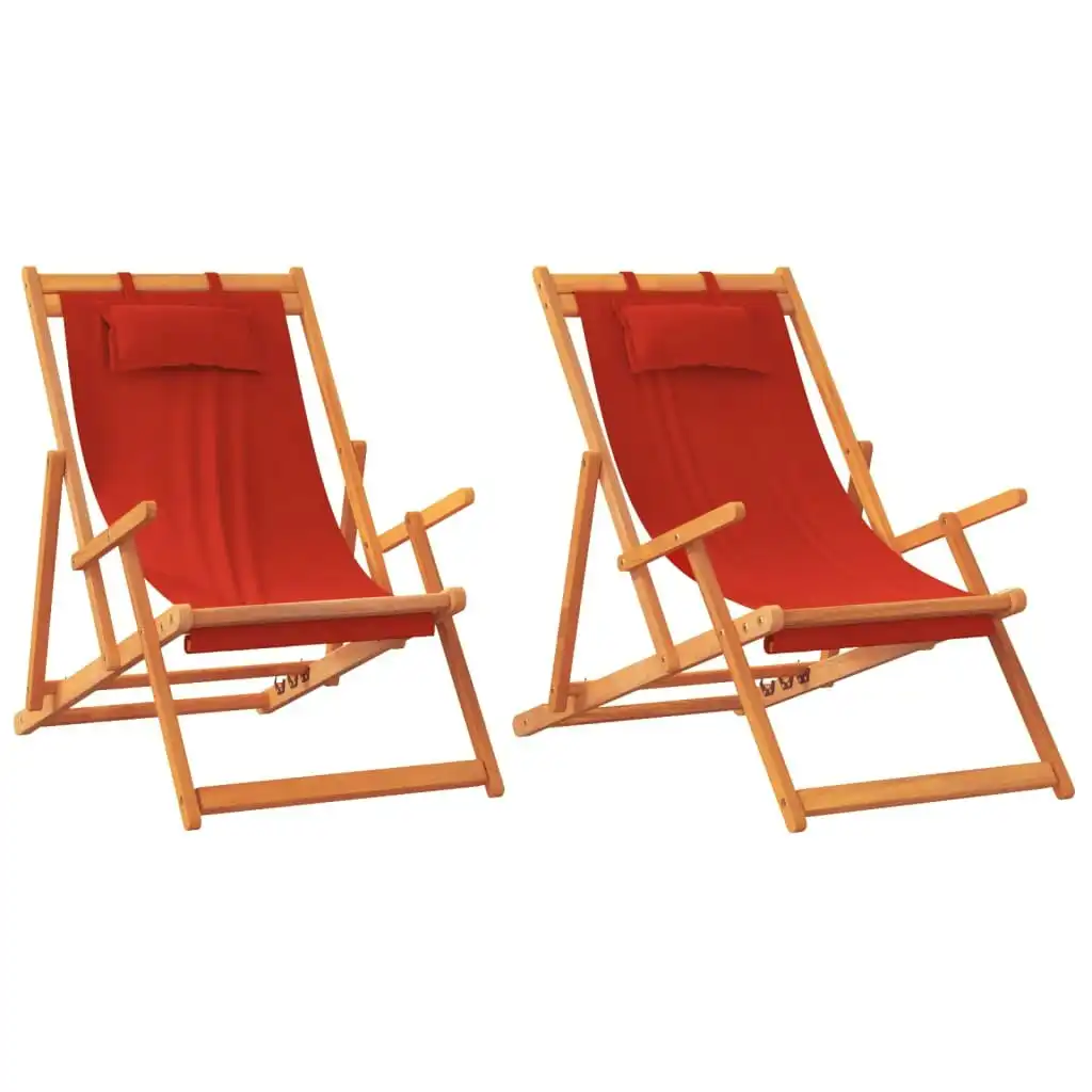 Folding Beach Chairs 2 pcs Red Fabric 3214480