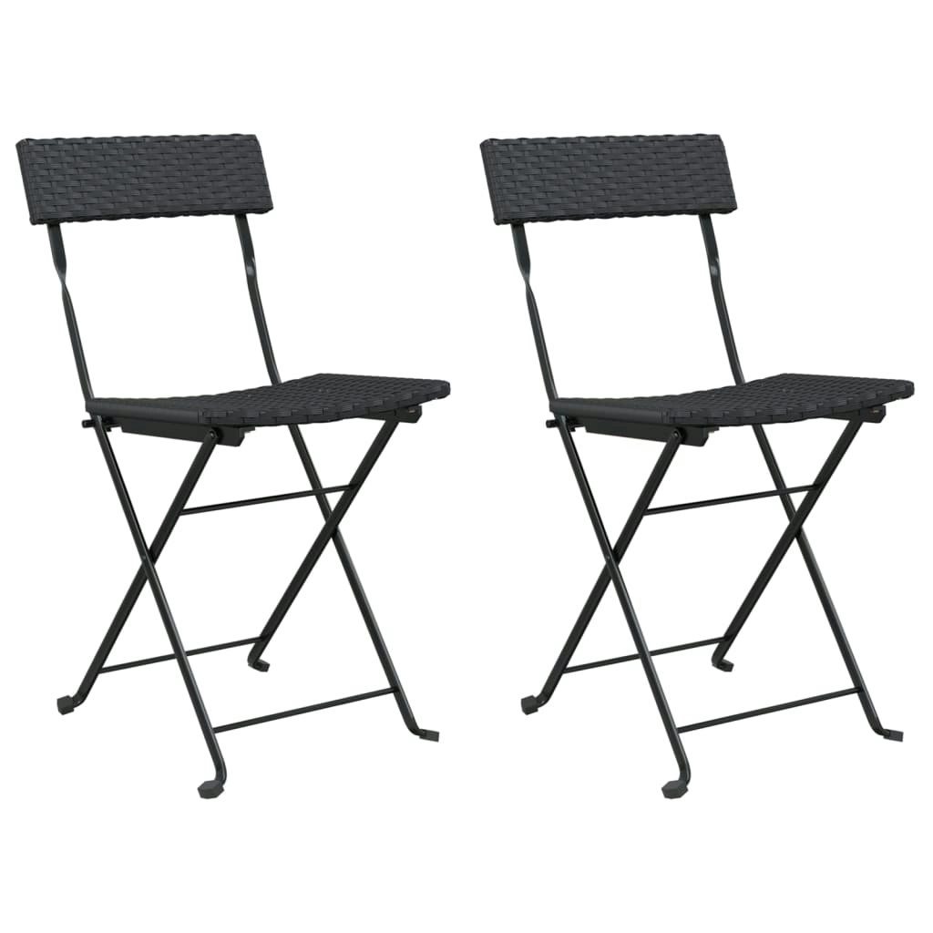 Folding Bistro Chairs 2 pcs Black Poly Rattan and Steel 319986