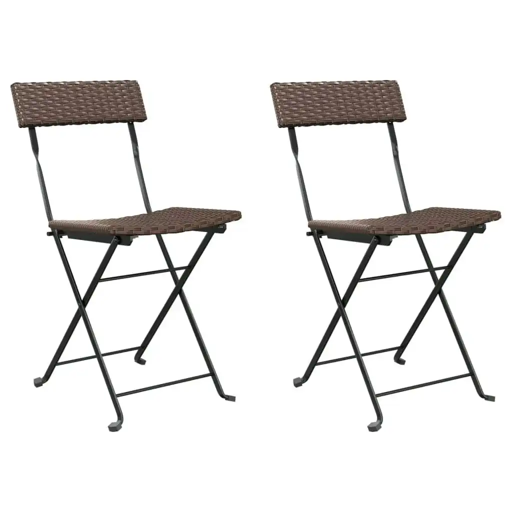 Folding Bistro Chairs 2 pcs Brown Poly Rattan and Steel 319987