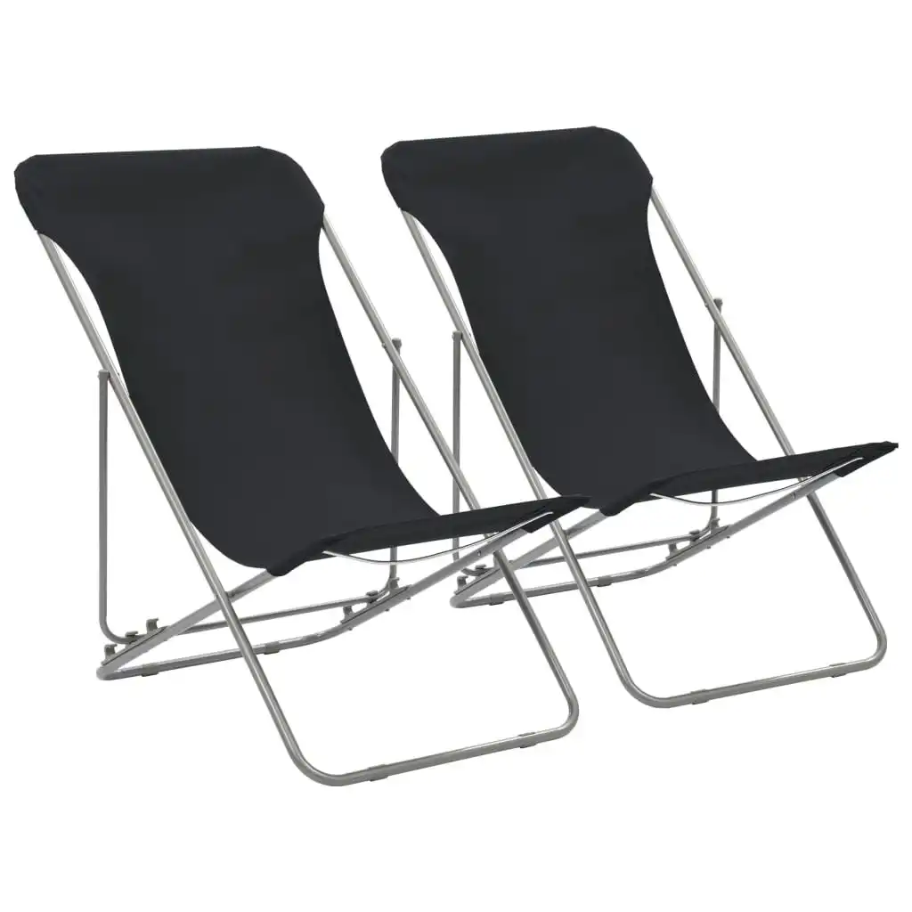 Folding Beach Chairs 2 pcs Steel and Oxford Fabric Black 44359