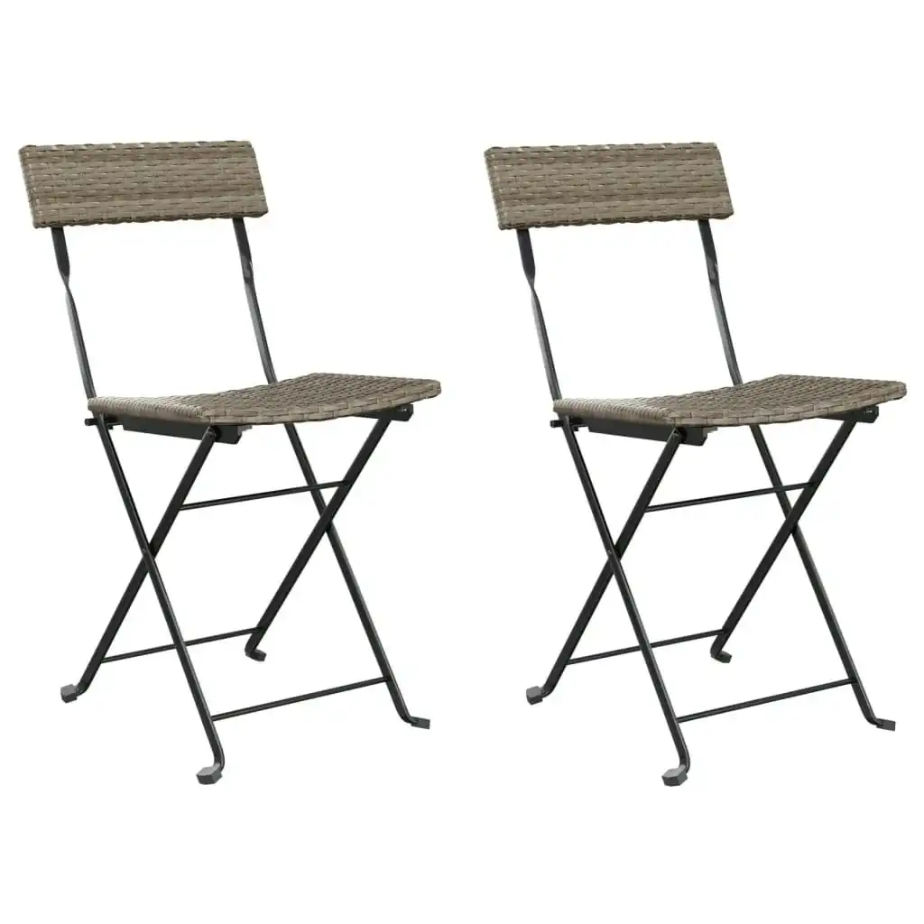 Folding Bistro Chairs 2 pcs Grey Poly Rattan and Steel 319988